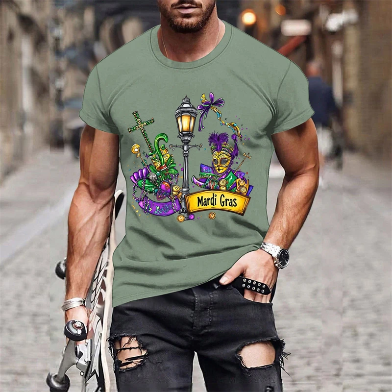 2025 Fashion Mardi Gras Pattern T-shirt For Men Clothing 3D Print Carnival Short Sleeves Loose Casual Streetweat O Neck T Shirts