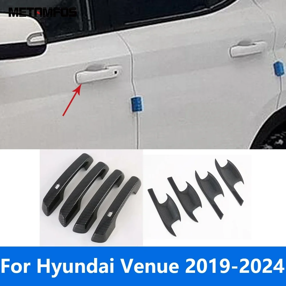 Side Door Handle Bowl Cover Trim For Hyundai Venue 2019 2020 2021 2022 2023 2024 Carbon Fiber Protection Exterior Accessories