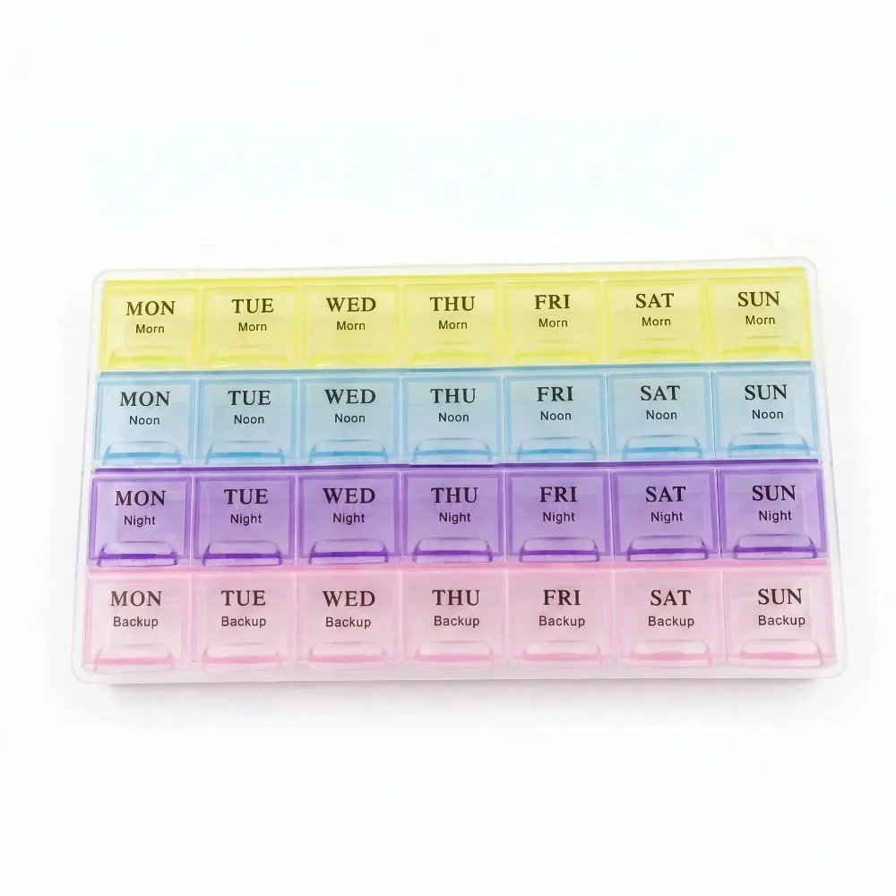 Heißer wöchentlicher Premium-Organizer: Tragbare Pillenbox mit 7/14/21/28 Fächern für 1/2/3/4 Anwendungen pro Tag – Ideal für Vitamine, Medikamente und Fischöle