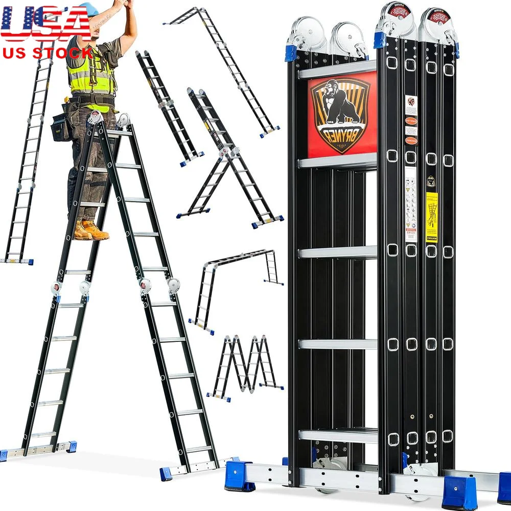 19.6ft Aluminum Telescoping Extension Ladder 330lbs Load Capacity 7-in-1 Multi-Purpose Folding Safety Joint Locks Anti-Slip