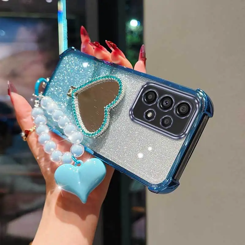 Funda duradera para Galaxy A13/A15 5G/A15 4G/A12/A12s/A12 Nacho/A11, 3 piezas (funda para teléfono + cordón + soporte en forma de corazón)