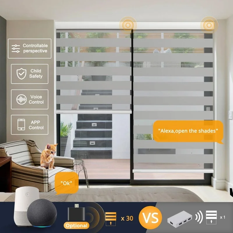 

Best quality modern Wi-Fi App Control electric remote smart control dual layer day and night blackout zebra blinds for window