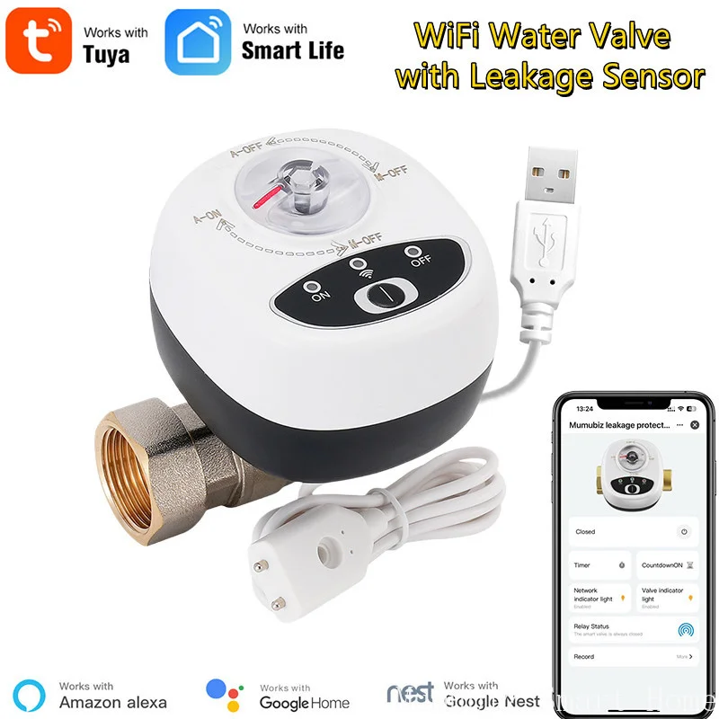 Tuya Smart WiFi Water Vavle Gas Shutoff for DN15/DN20/DN25 APP Wireless Control Timer with Leakage Protection Alexa Compatible