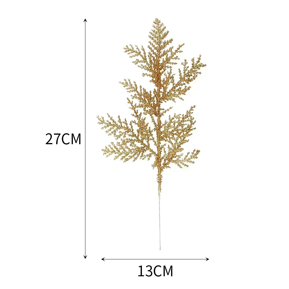 Branches de feuilles artificielles enrichies pour Noël, plantes simulées dorées, guirxiété de paillettes, ornement d'arbre de Noël, décoration de la maison, nouvel an, 5 pièces