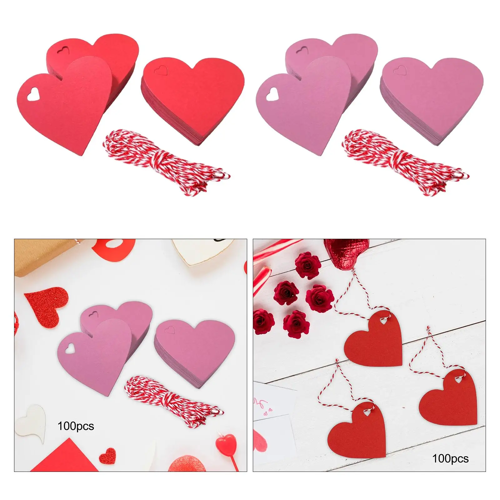 100 Pieces Valentines Day Heart Tags for Mother's Day Embellishment Wedding