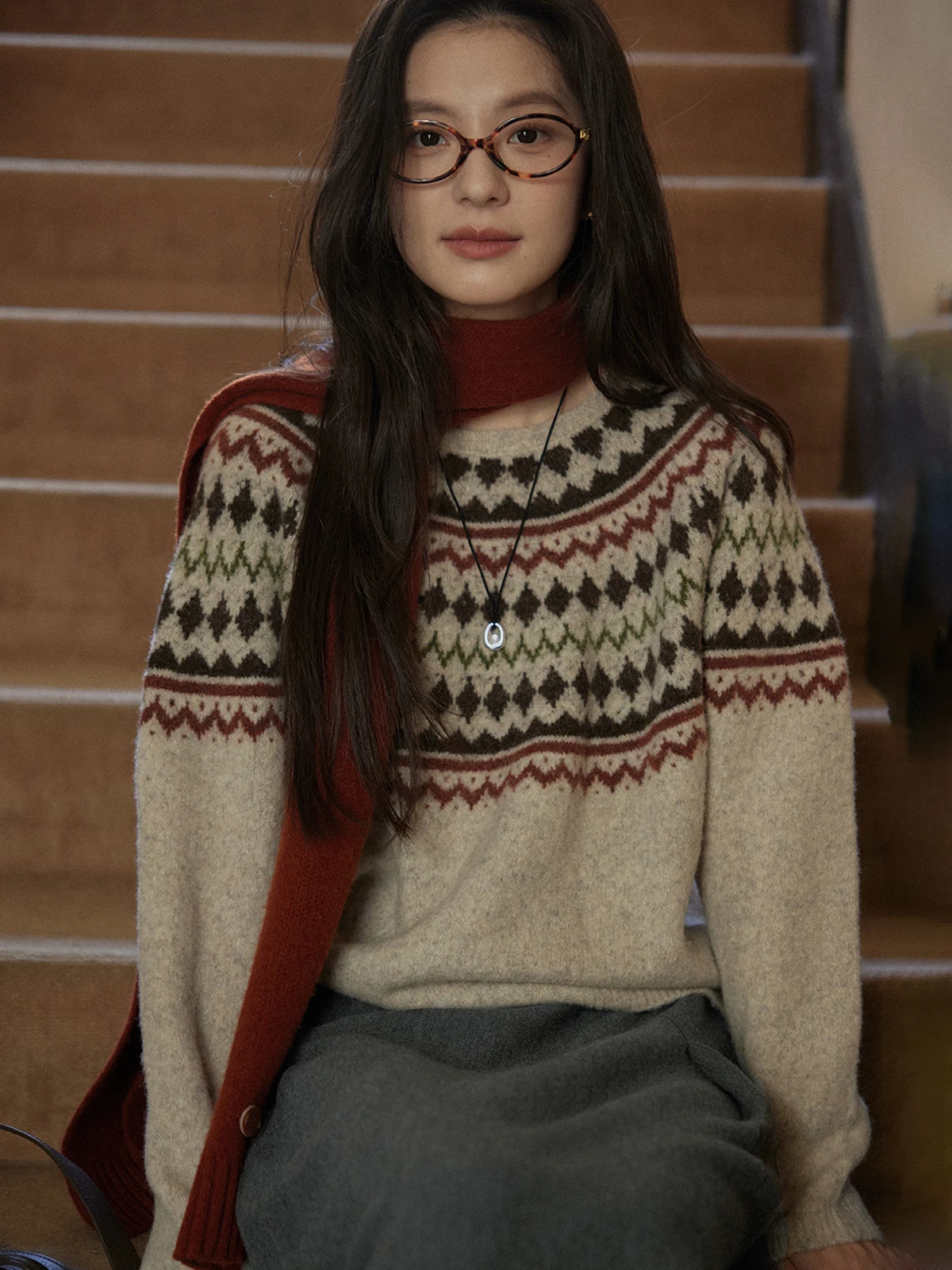 

Женский шерстяной свитер Solighter с узором Fair Isle, круглый вырез, мягкий, уютный, осенне-зимний, новый, комфортный крой, с длинными рукавами