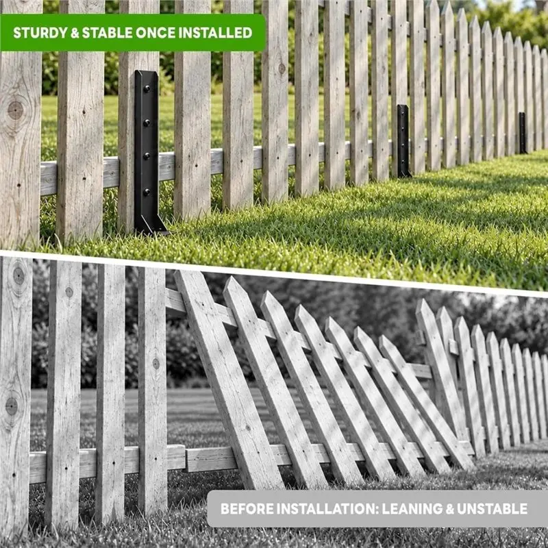 A96K-Quickly Fix Tilted Wood Fence Posts Heavy Duty Thick Steel Fence Post Repair Kit Strong Support For Garden For Yards/Pastur
