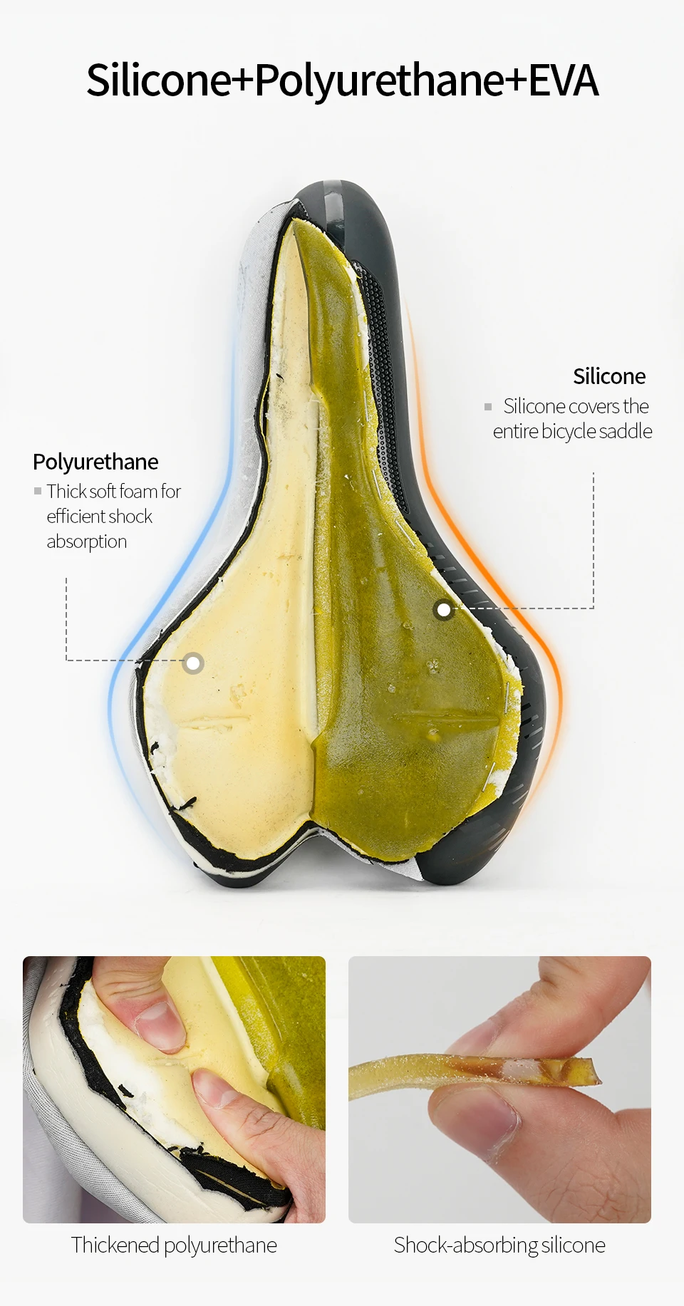 STEPONE Bike Saddle Mountain MTB Road Cycling Cushion Seat Exercise Soft Silicone Gel Shockproof Comfortable Hollow Saddle