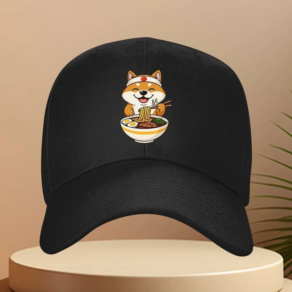Shiba Inu Eating Ramen Baseball Cap Polyester Adjustable Outdoor Graphic Adult Hat
