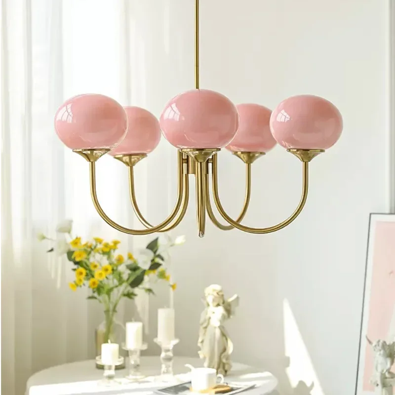 

Nordic Simple Bedroom Lamp Designer Art Warm Romantic Children's Room Pink Medieval Bauhaus Chandelier