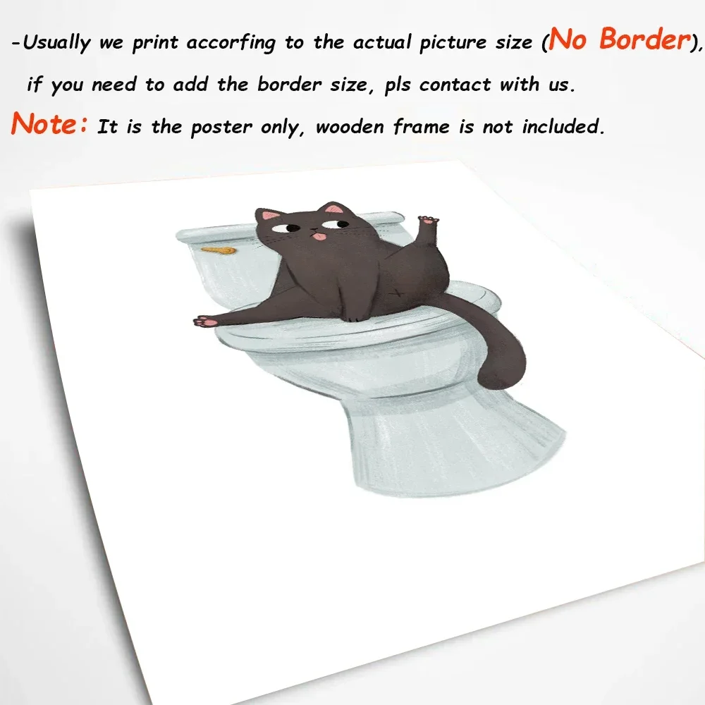 Illustration Funny Cute Black Cat On Toilet Posters Canvas Painting Cats Lover Wall Art Pictures Prints For Bathroom Home Decor