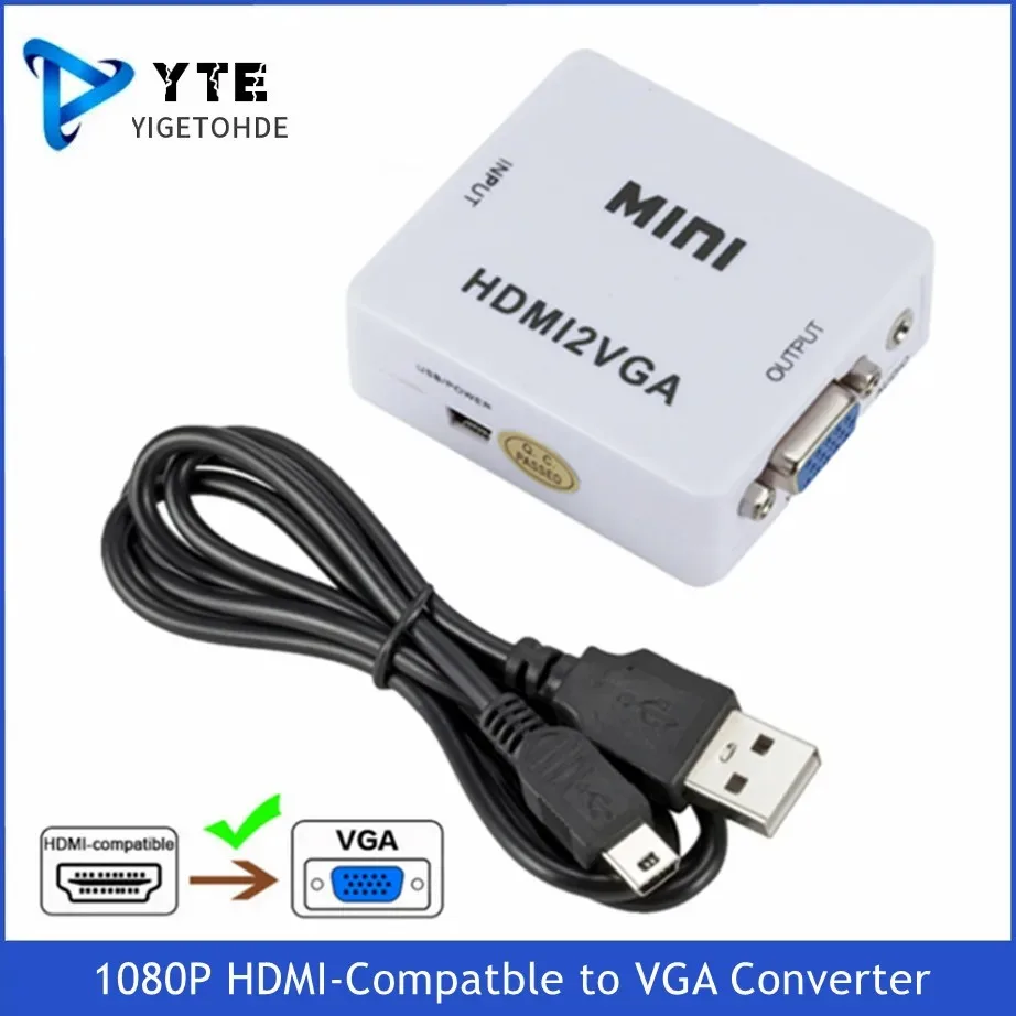 YIGETOHDE HD 1080P HDMI-Compatble to VGA Converter HDMI2VGA Adapter With Audio Video Digital to Analog For HDTV Laptop Projector