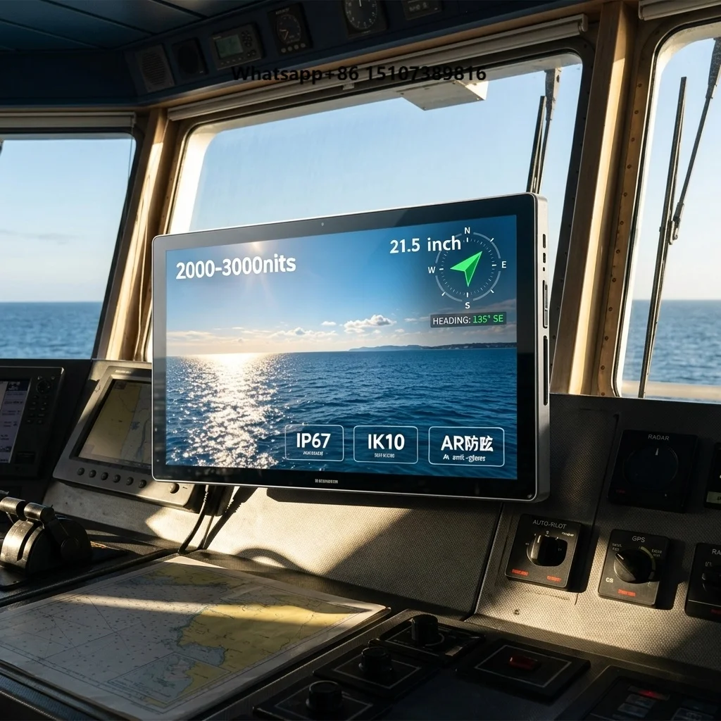 21.5 Inch HD Marine Touch IP67 Waterproof 2500Nits Sunlight Readable Industrial LCD Display USB for Boat Yacht Ship