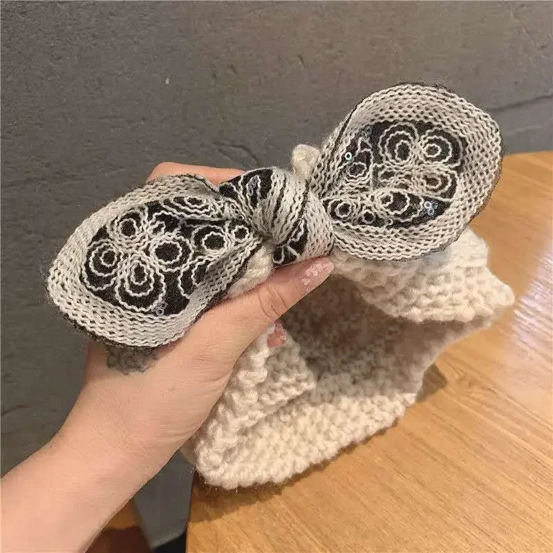 

Net red knitted wool bow Women Sequins Fashion Sweet Elastic Headband headband Headband headband accessories