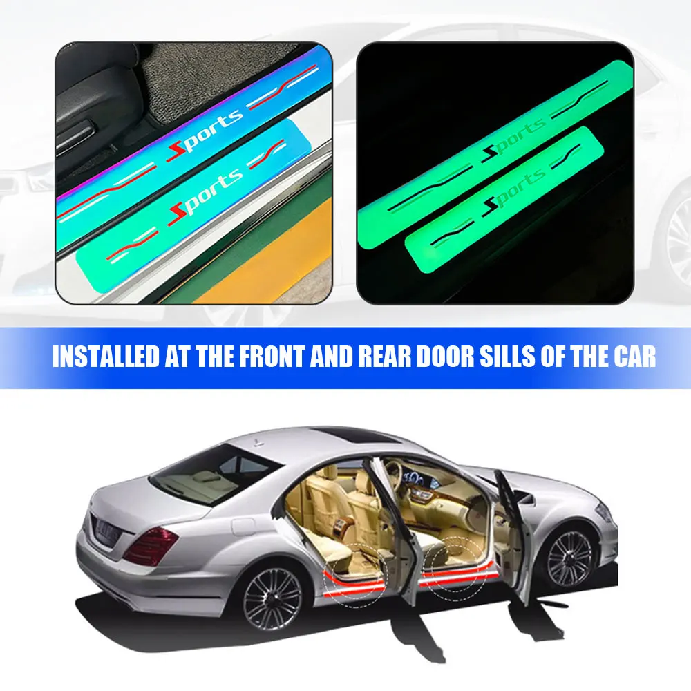 

4Pcs Car Door Sill Scuff Plate Reflective Glow Stickers Anti-Scratch Anti Kick Protection Strips Cover Car Exterior Accessories