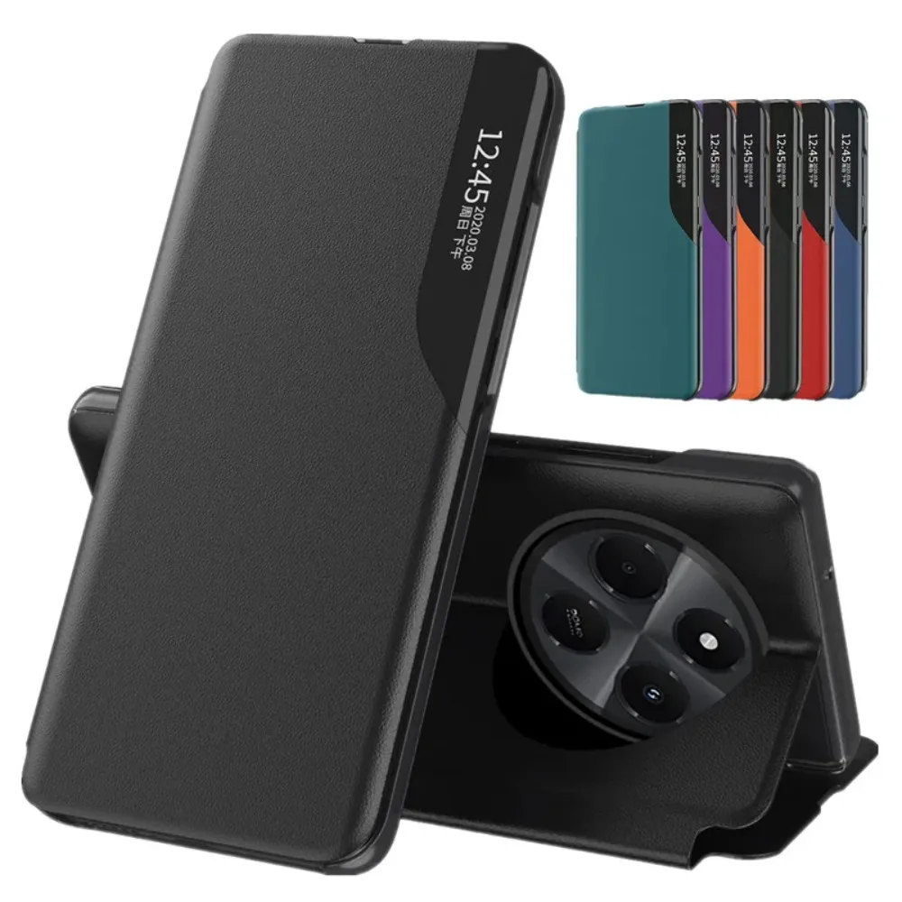 Funda de teléfono de cuero con tapa de vista inteligente para Redmi 14C Note 14 Pro Plus 4G 5G Xiaomi Poco X7 Pro 5G C75 funda protectora a prueba de golpes
