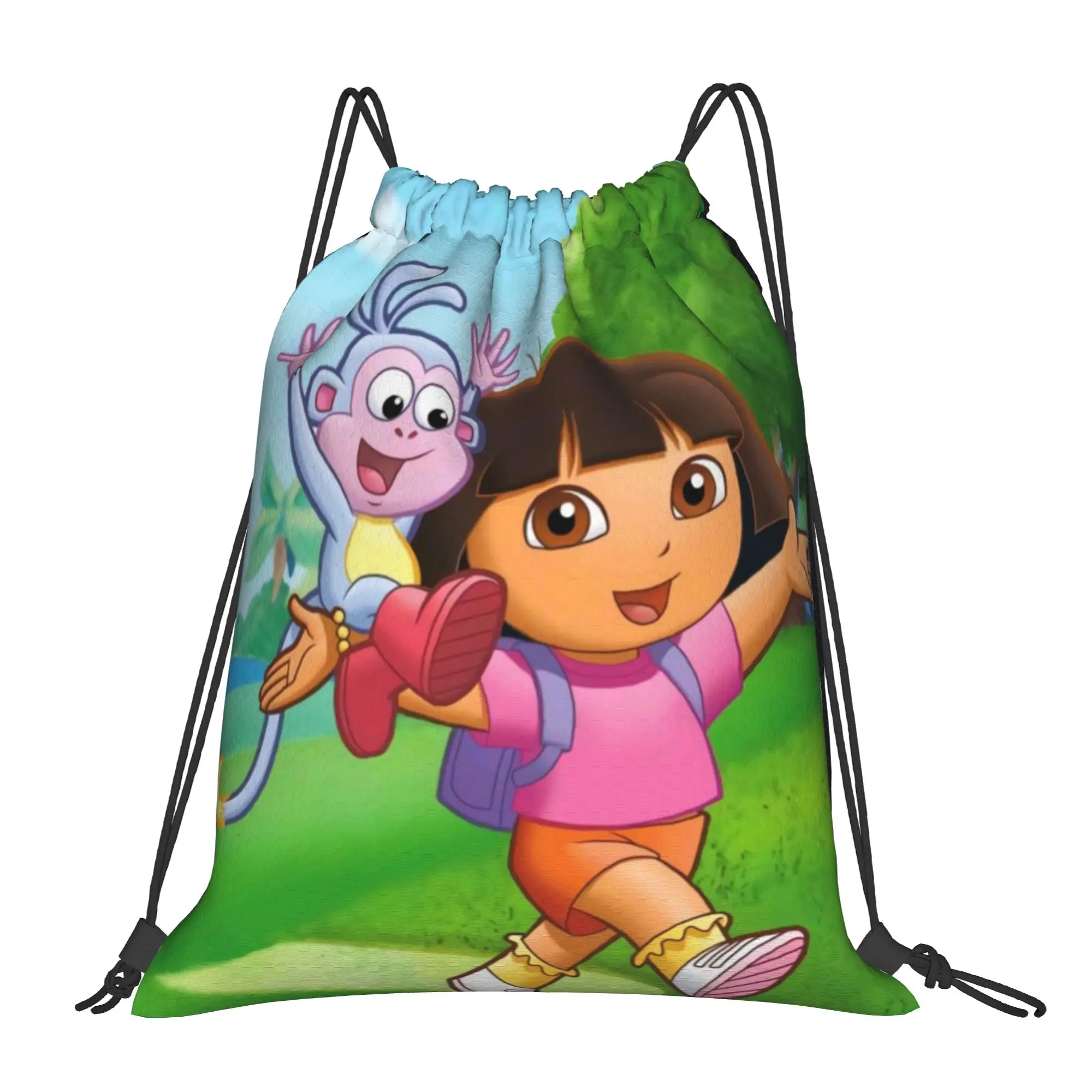 Doraa-Explorers Cartoon Backpack Drawstring Sports Bags Gym Bag Water Resistant  String Sackpack for Cycling 36cm (W) x 43cm (H)
