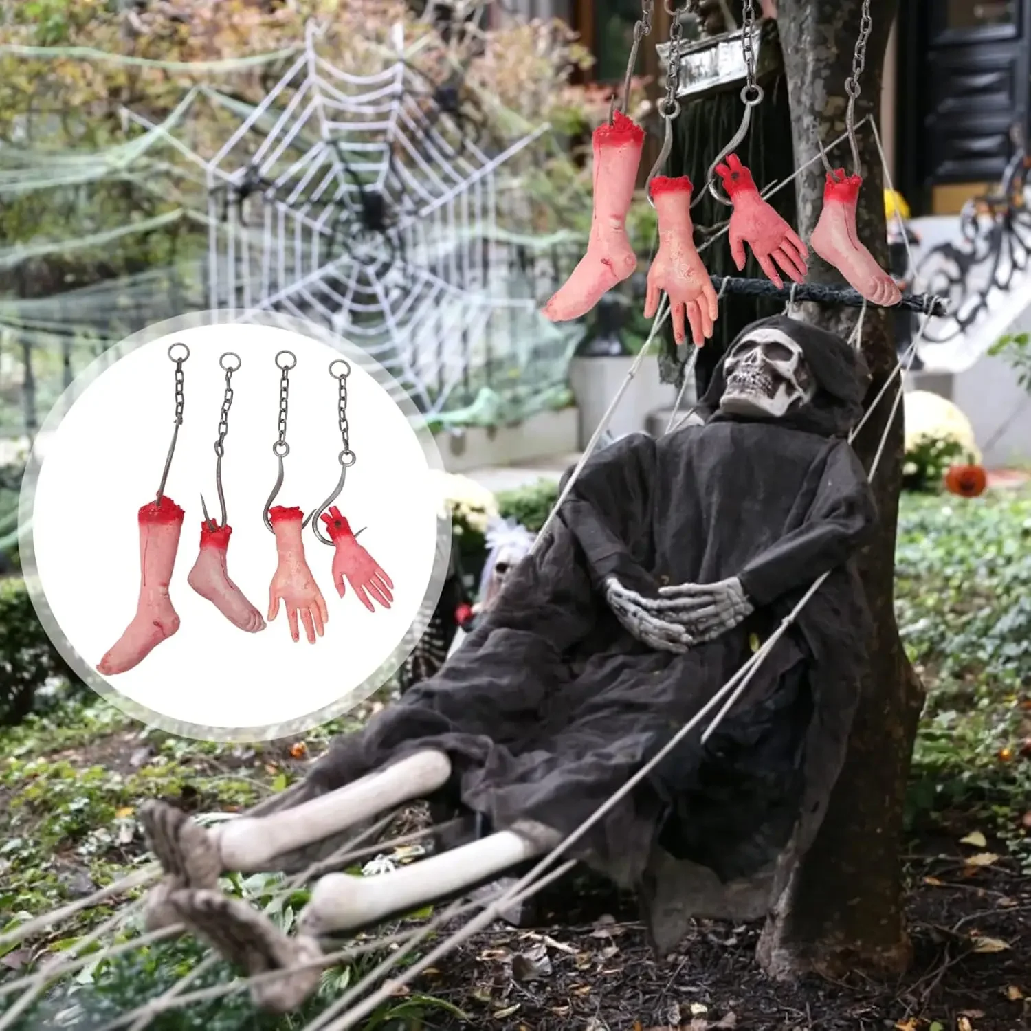 Halloween Chain Hanging Head Hands and Feet Outdoor Horror Decorations Haunted House Secret Room Scene Props Halloween Decor