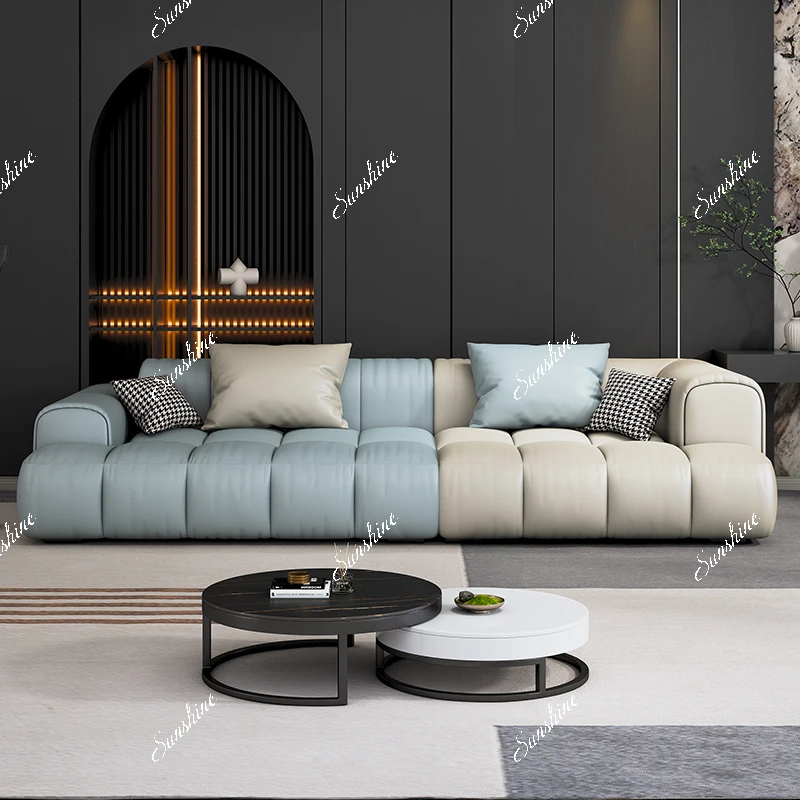 Italian minimalist tofu cubes small apartment living room straight row fabric sofa