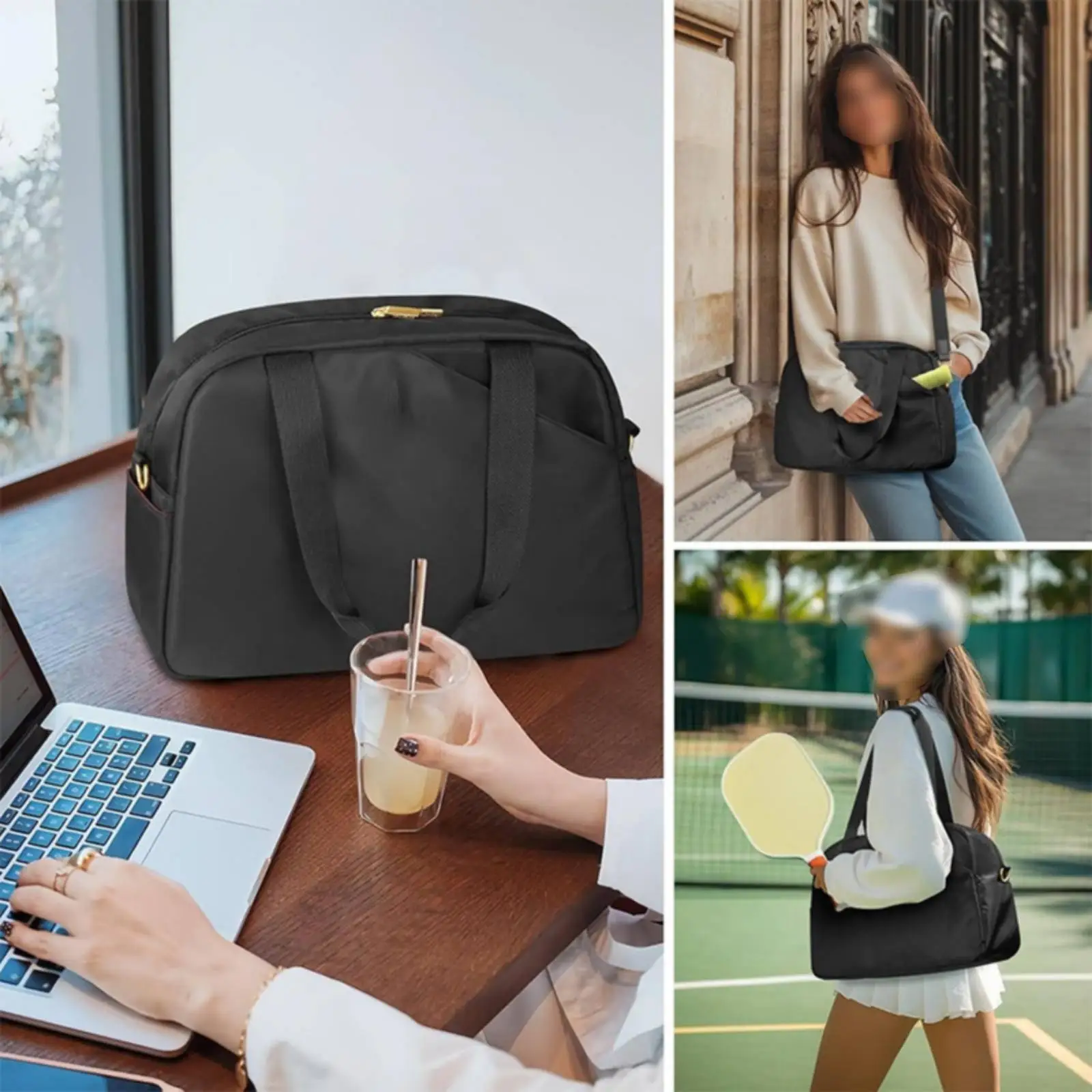 Tennis Sports Pack Easy Carry Pickle Ball Racket Bag Zipper Closure Tote for Outdoor Training and Workout