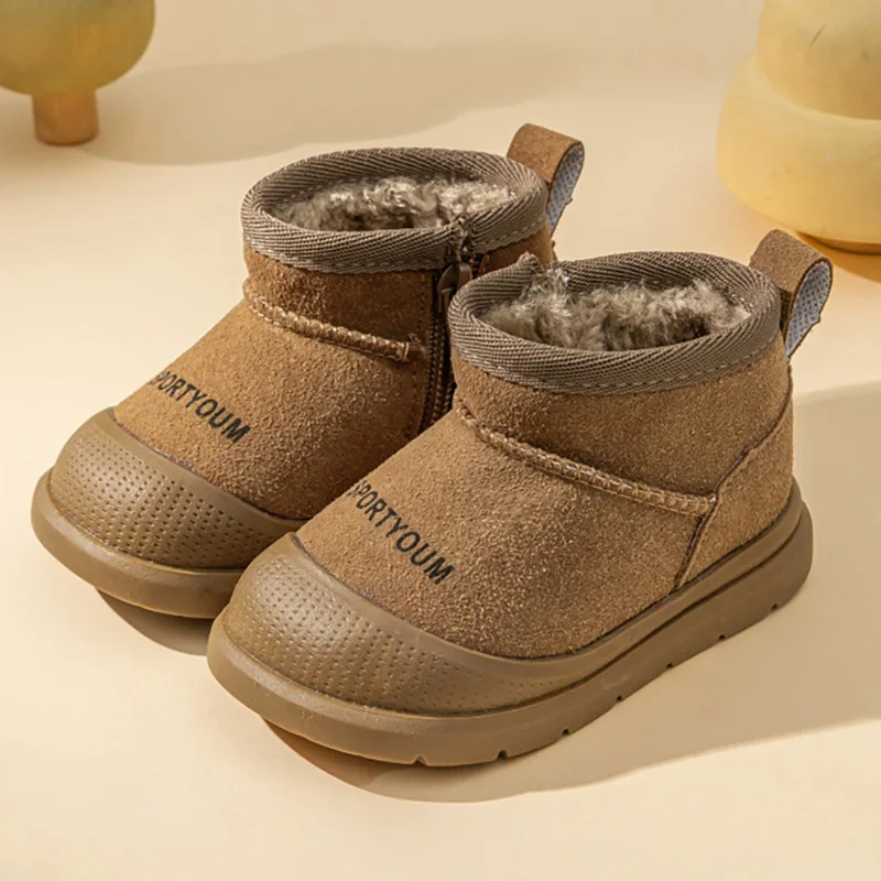 

Winter Plush Boots For Children PU Leather Thick Warm Warm Cotton Shoes Anti-slippery Boy's Girl's Toddler Snow Boots Warm Shoes