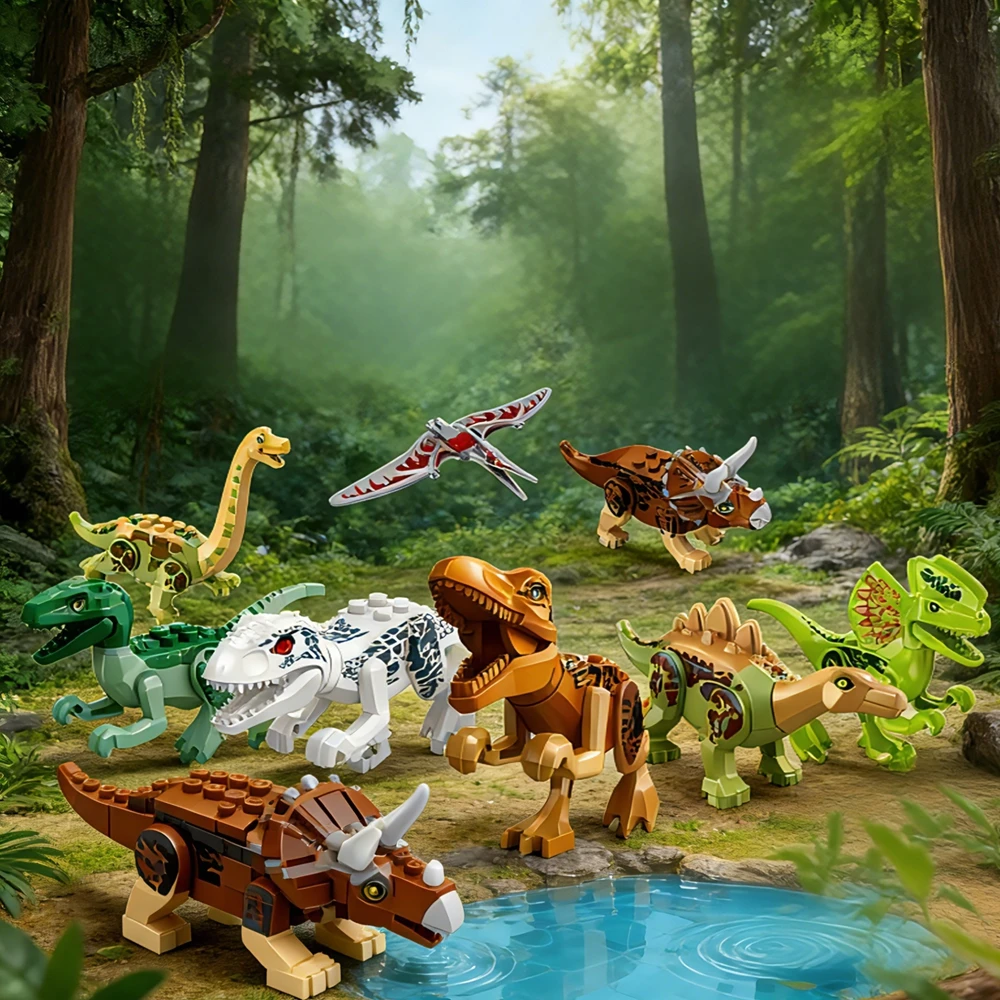 MOC 6PCS Jurassic Dino World Building Blocks Sets Dinosaurs Go Wild Models Bricks DIY Toy Kids Gifts Educational Toys