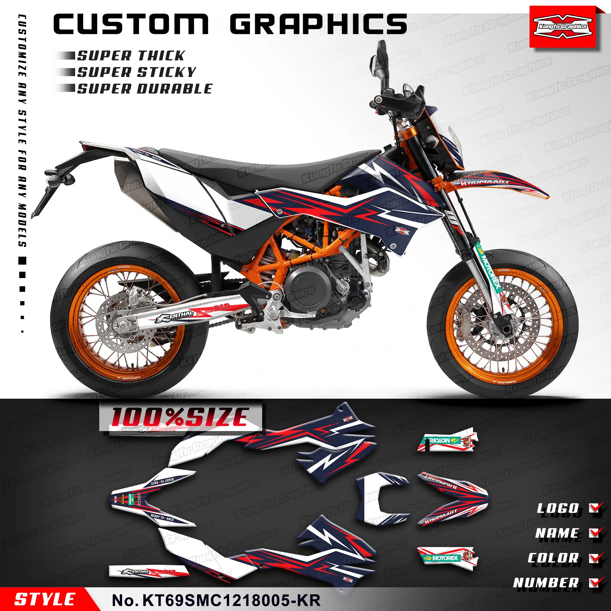 

KUNGFU GRAPHICS Motorcycle Graphics Racing Sticker for KTM 690 SMC-R 690 SMC R 2012 2013 2014 15 16 17 18, KT69SMC1218005-KR