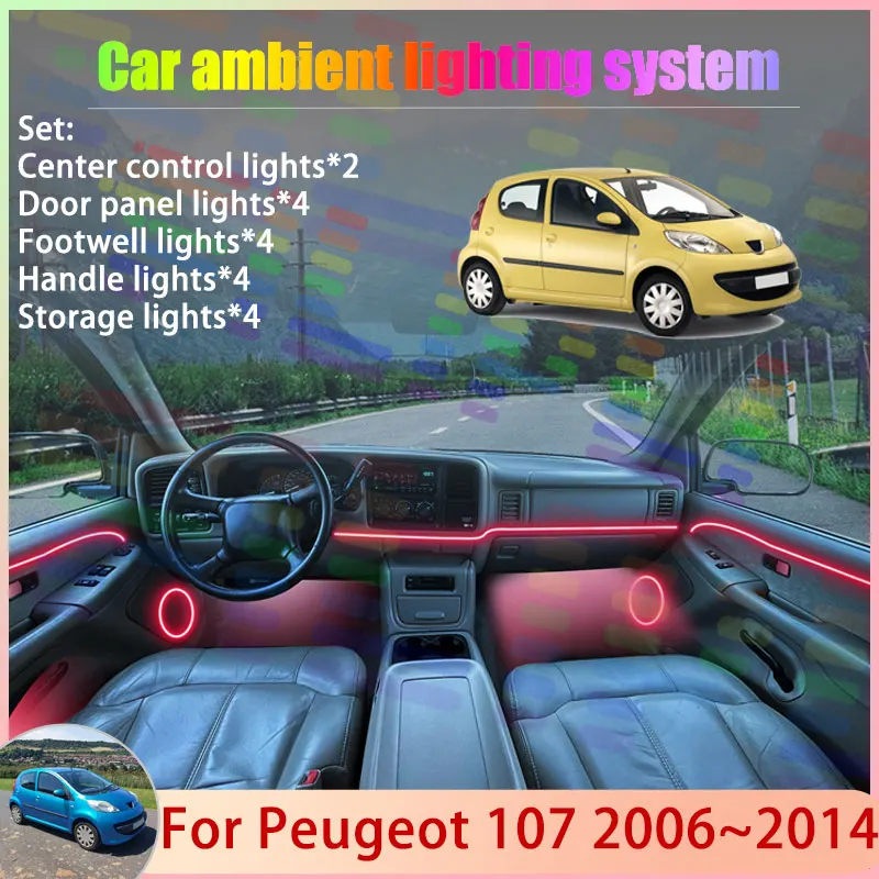 

Для Peugeot 107 2006 ~ 2014 2007 2008 2009 2010 2/18 в 1 автомобильный атмосферный светильник RGB абажур ансамбль стример атмосферный набор
