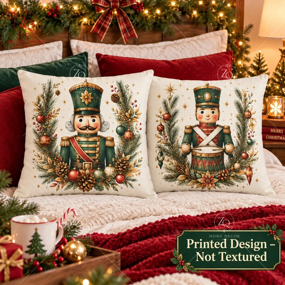 Vintage Drummer Boy Pillowcase 2D Flat Printed Peach Skin Throw Pillow Cover Nutcracker Cushion Cover Living Room Sofa Decor