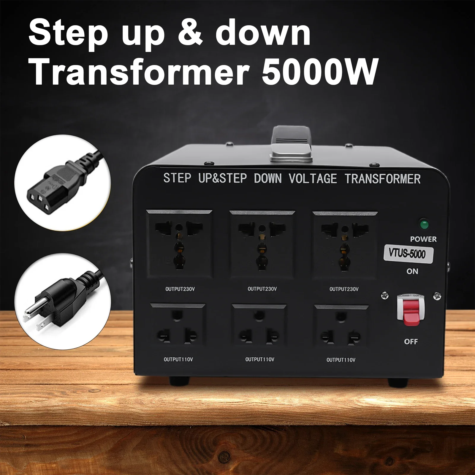 

110V to 220V Step Up Down Transformer Voltage Converter with 3 Us Standard Outlet & 3 Universal Outlet for Electrical Appliances