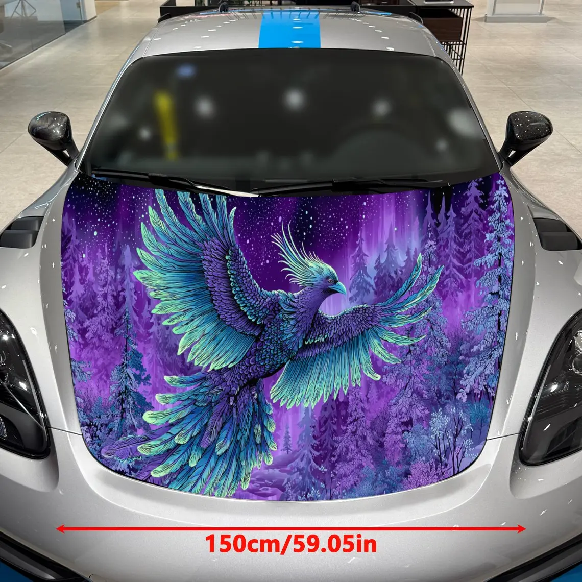 Aurora Phoenix Dominance Scene PVC Car Engine Hood Vinyl Wraps, Self-Adhesive Waterproof Car Hood Decal Sticker, Car Decoration