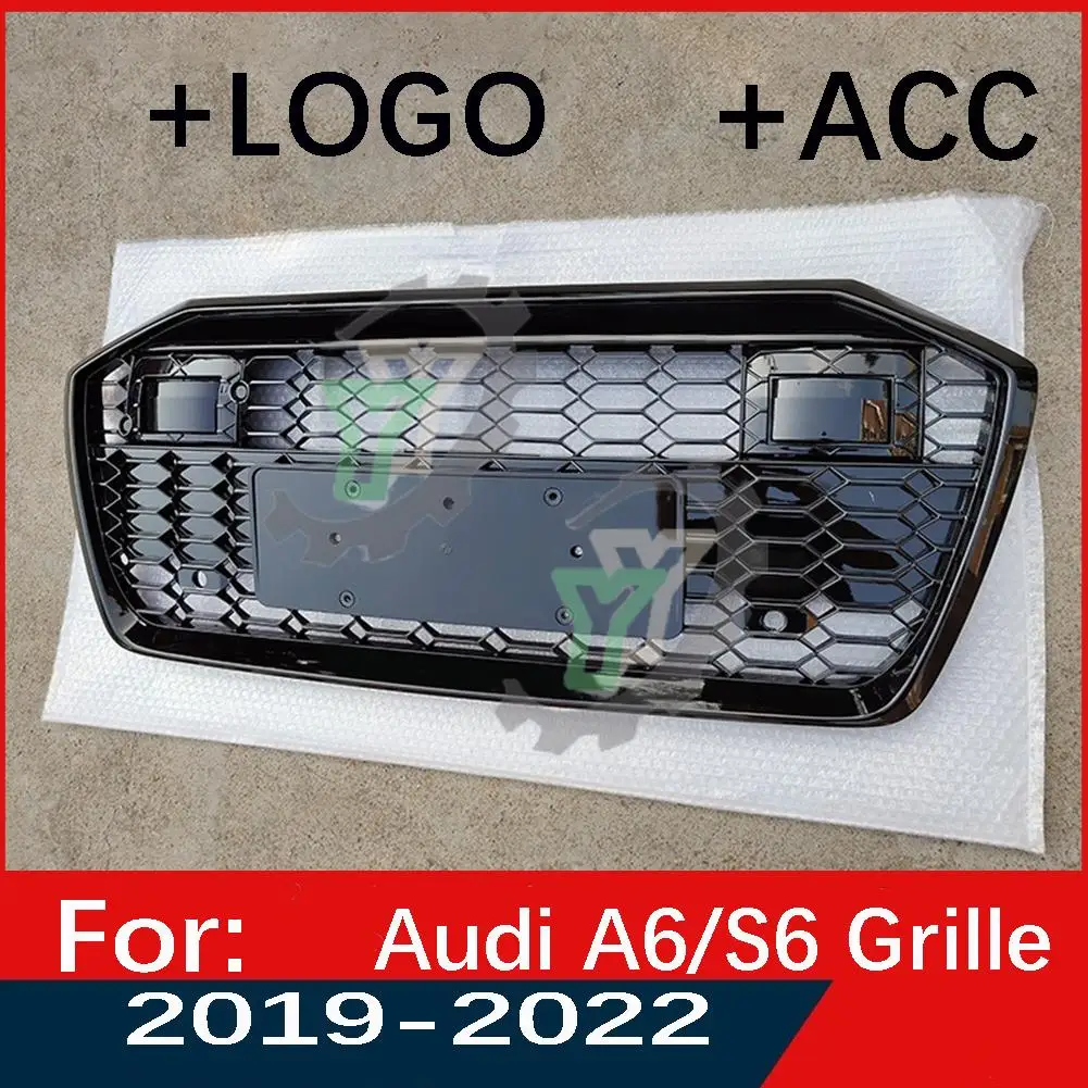 With ACC For Audi A6 A6L/S6 2019 2020 2011 2022+ Car Front Bumper Grille Centre Panel Styling Upper Grill (Modify For RS6 style)