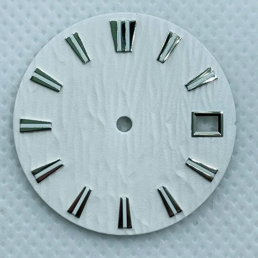 New NH35 Dial 28.5mm White Wave/tree Bark/S Pattern Dial  Green Luminous for NH35/NH36 Movement Watch Accessories