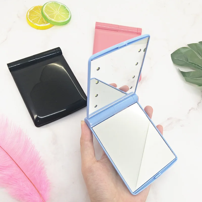 LED Lights Foldable Makeup Mirror, Vanity Mirror, Double-Sided Cosmetic Mirror, Hand Hold Pocket, Beauty Light