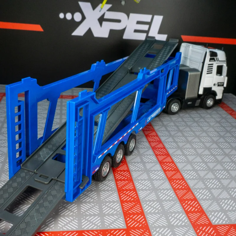 

1:50 Transport trailer alloy car model ornament double-layer transport flatbed truck children's toy can be given as a gift
