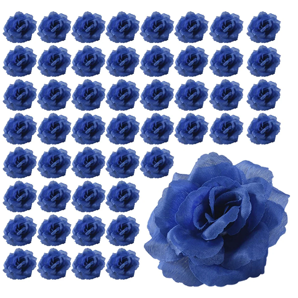 Cabezas de flores rosas de seda, 50 piezas para decoración de sombreros, ropa, álbum, decoración de boda, azul oscuro