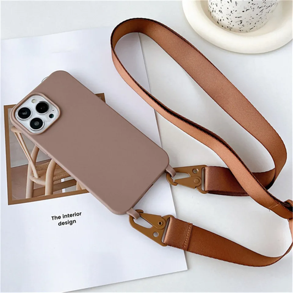 Crossbody Necklace Strap Lanyard Matte Silicone Case For iPhone 14 Pro Max 11 12 13 Mini XR X XS 6S 7 8 Plus SE Shockproof Cover