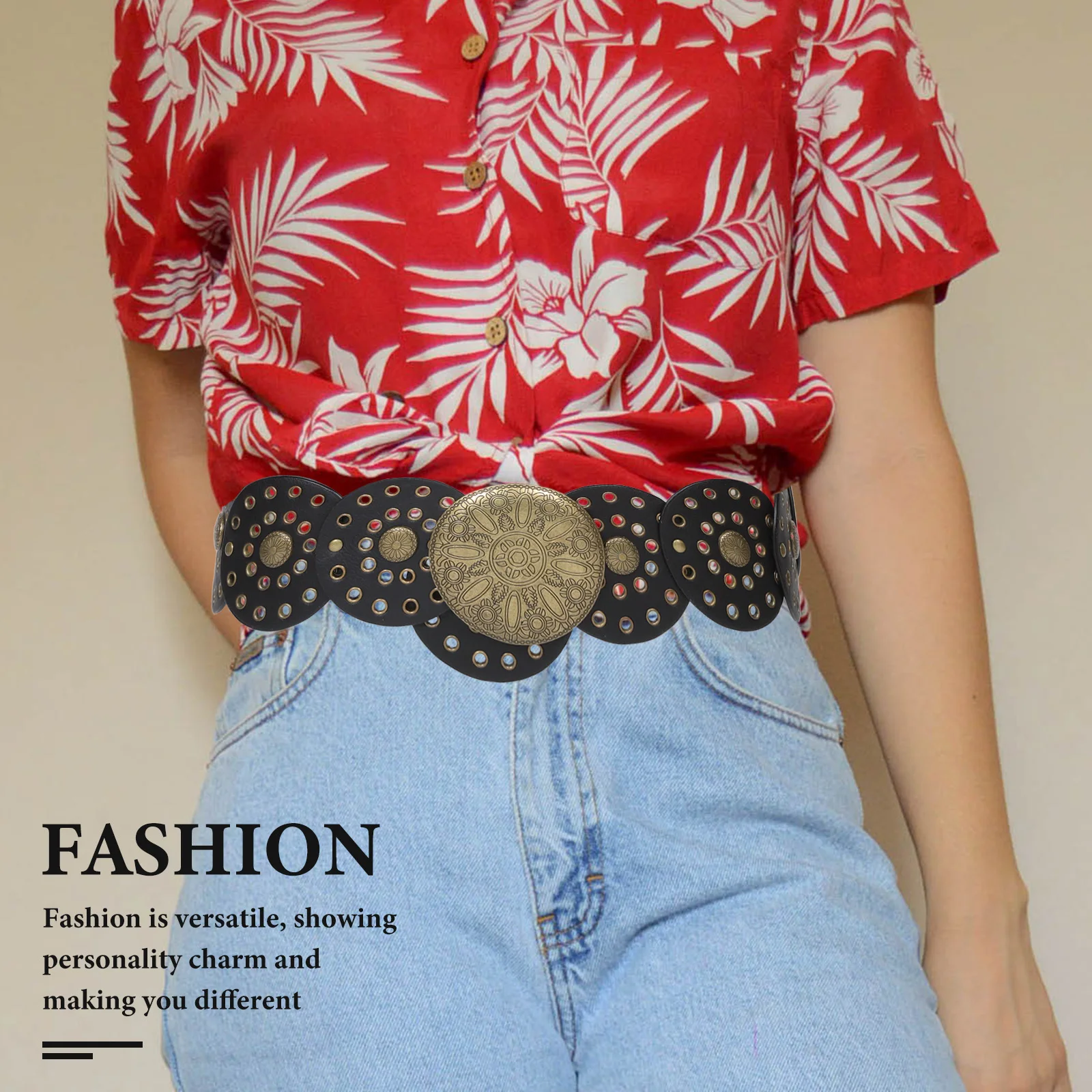 Hollow Disc Wide Vintage Western Belt Cowboy Inspired Fashion Accessory for Women Country Concert Style