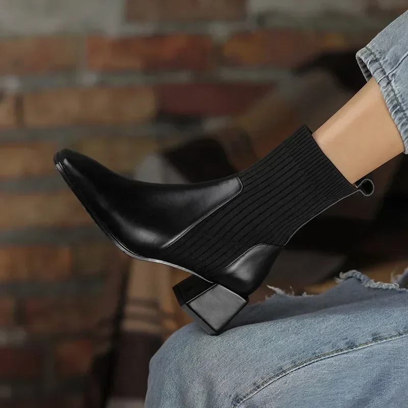 2025 outono inverno novas meias de tornozelo sapatos femininos moda tamanho grande botas curtas de malha deslizamento em salto alto botas de mujer