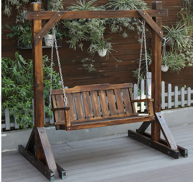 Hot Sale Two Persons Patio Garden Solid Hanging Hammock Outdoor Swing Wood Chair