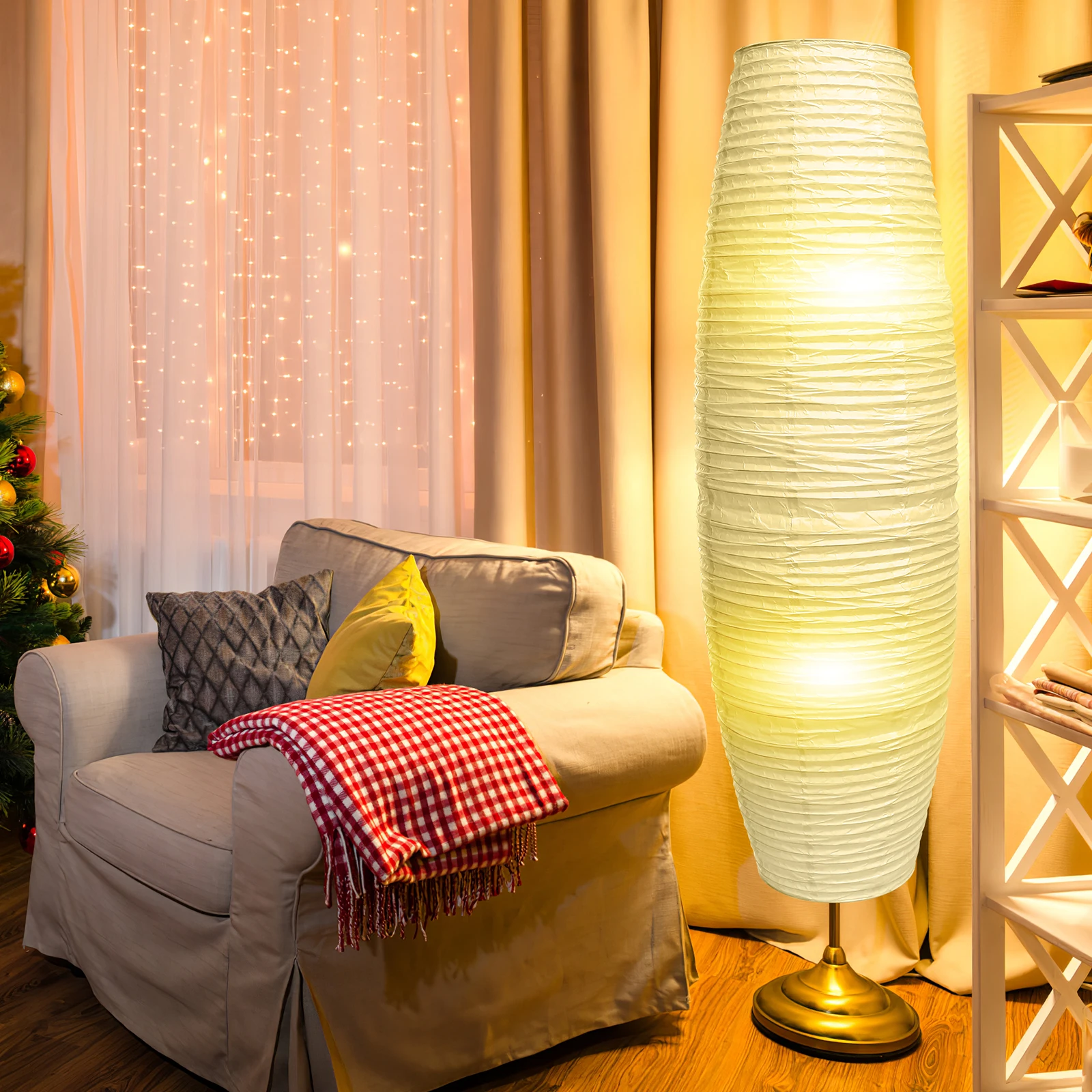 

1pc LED Paper Vertical Lampshade White Iron Frame Easy Install Floor Light Cover Bedroom Decorative Simple Style Warm