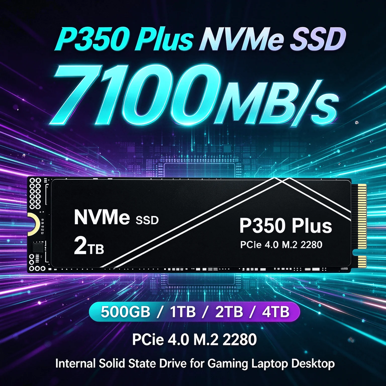 PCIe 4.0 M.2 2280 P350 Plus NVMe SSD 7100MB/s Shift Up to Gen4 with 2X Speed Boost, Internal Drive for Laptop Desktop 2TB 4TB
