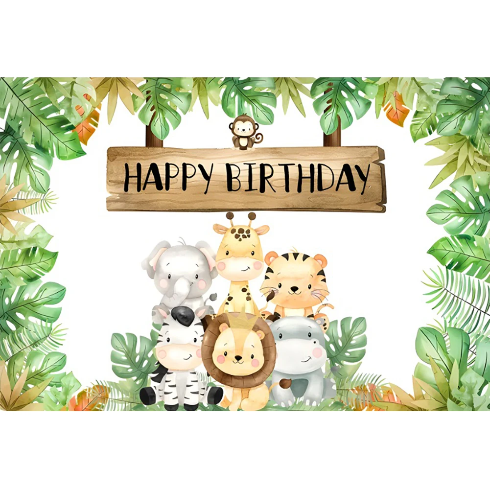 Jungle Animal Safari Party Background Backdrop Wild One 1st Happy Birthday Party Decoration Newborn Baby Shower Photo Background