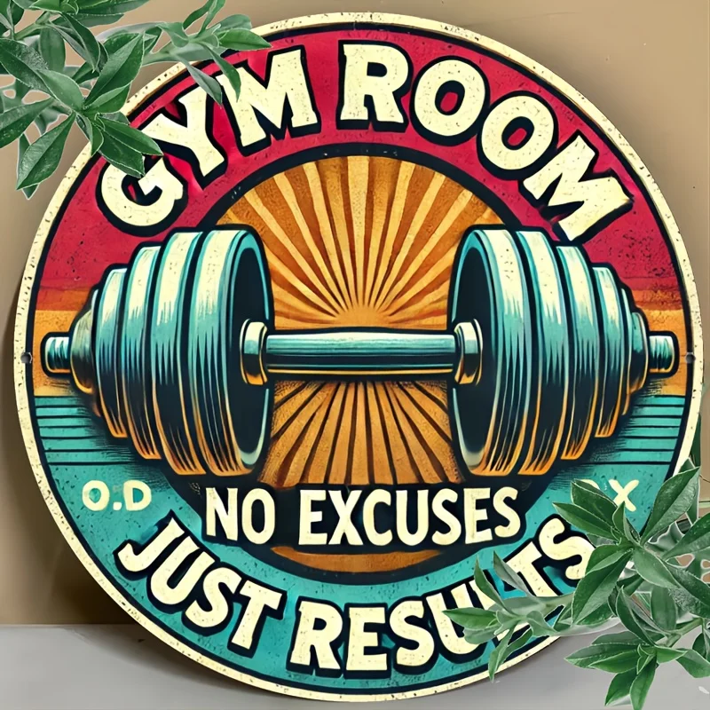 Señal Decorativa Redonda Metálica Retro Gimnasio, Decoración Motivacional para Sala de Ejercicio