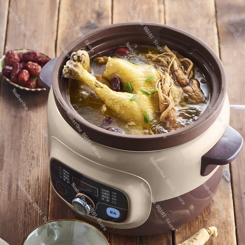 Electric Slow Cooker Large Capacity Purple Clay Stew Pot Automatic Soup Cooker Porridge Maker Kitchen Appliance