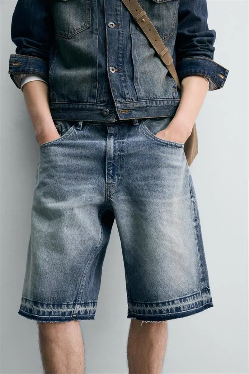 Retro Versatile Loose Slimming Washed Cotton Denim Casual Shorts New Spring Summer Men's Fashion Straight Leg Jeans Shorts