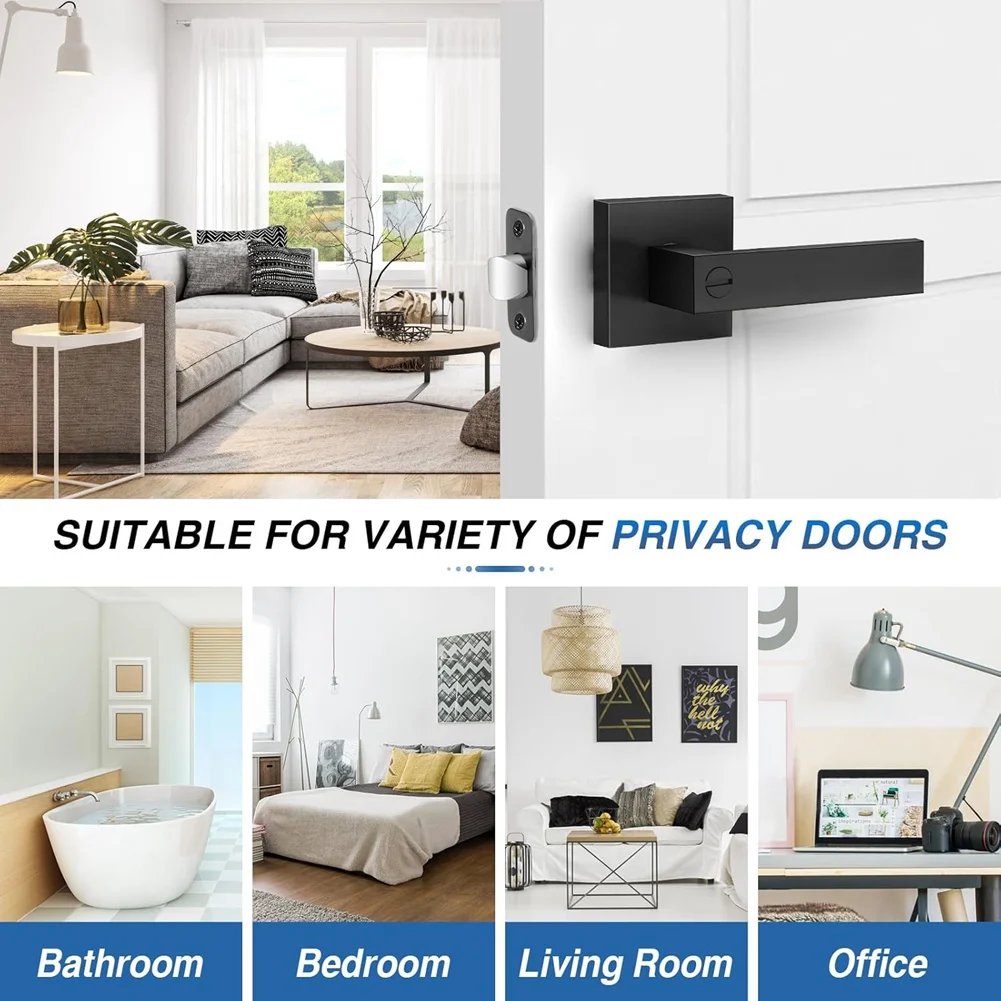 

ABBY-3 Pack Matte Black Door Handles, Keyless Interior Door Knobs, Privacy Door Lever Locksets For Bedroom Bathroom