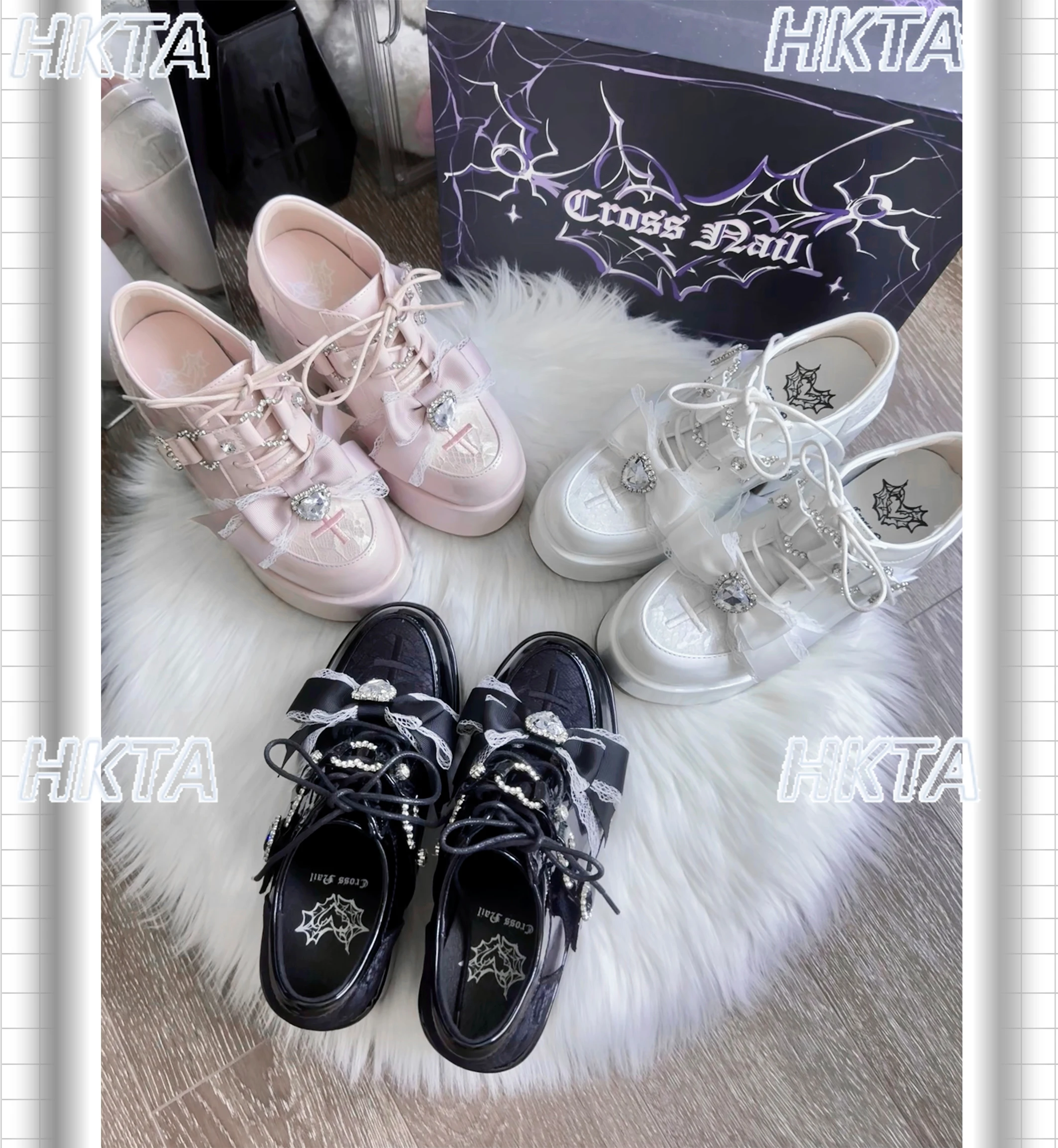 

Goth Y2k Style Lolita Lace Bow Platform Mary Jean High Heels Shoes Women Subculture Lace Up Square Heel Pointed Shoes for Female