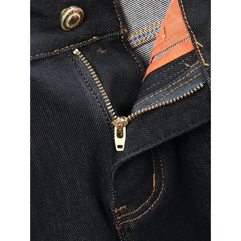 Celana jeans warna musim gugur untuk pria, bordir minimalis mewah, celana lurus kecil warna biru tua.