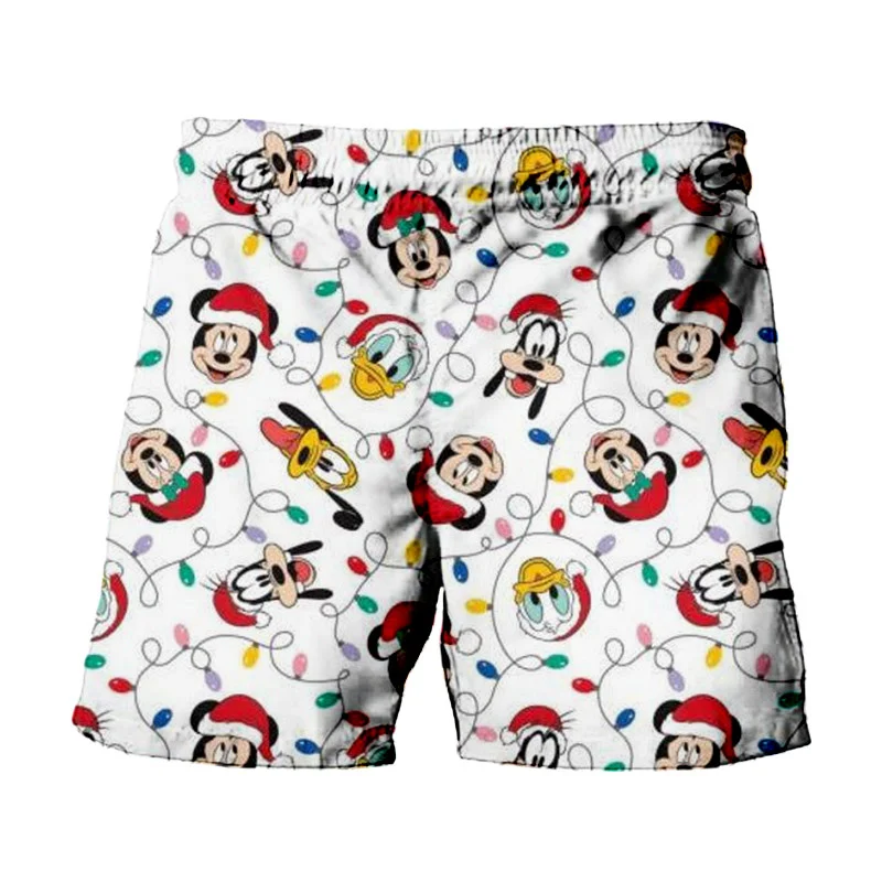 2024 Christmas New Disney Brand Mickey And Minnie Anime Print Summer Men\'s Fashion Beach Party Casual Shorts Y2K